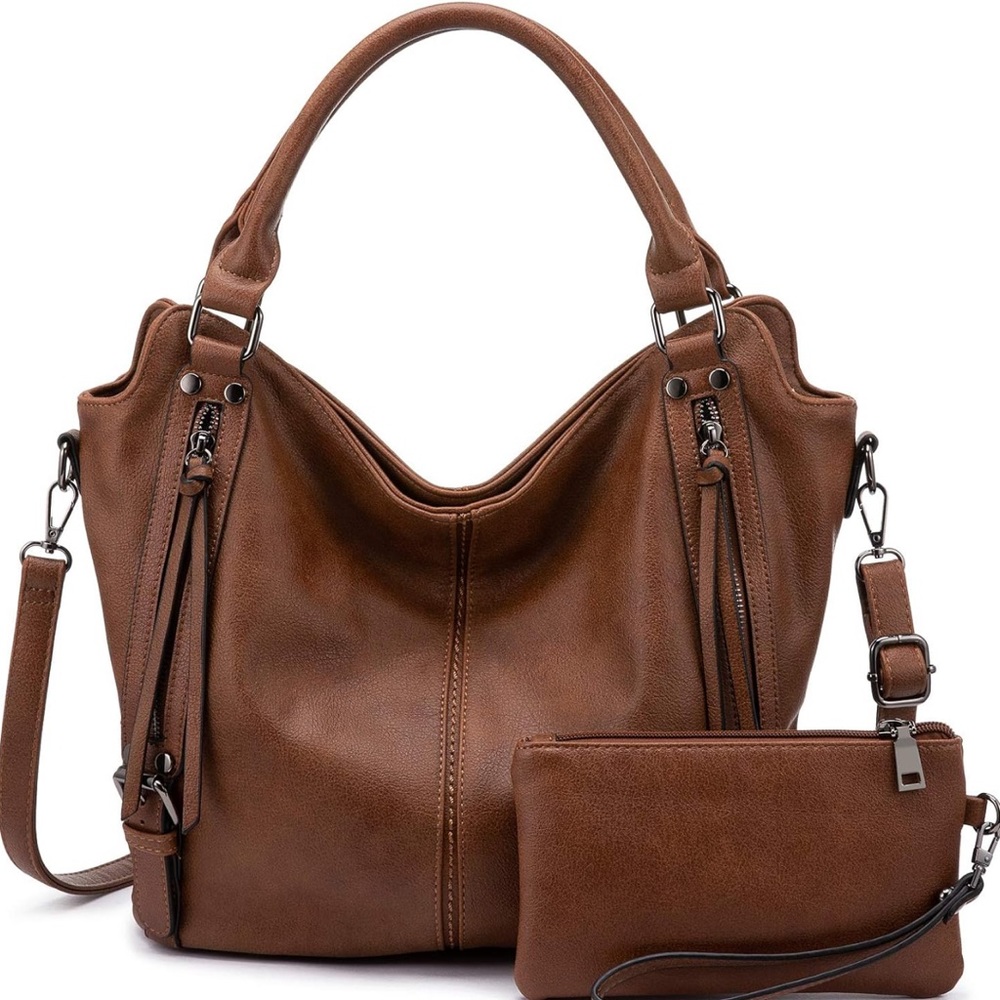 Tote 2 piece Travel Bag PU Leather Wallet & Shoulder Bag Fashion Hobo Purse